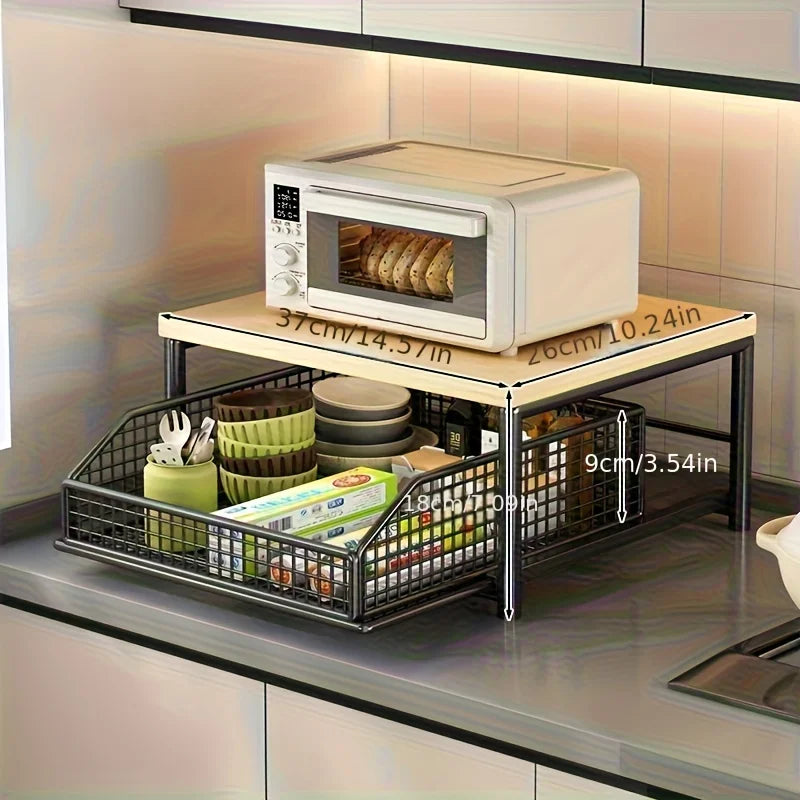 Space-Saving Kitchen Countertop Organizer with Drawer & Basket