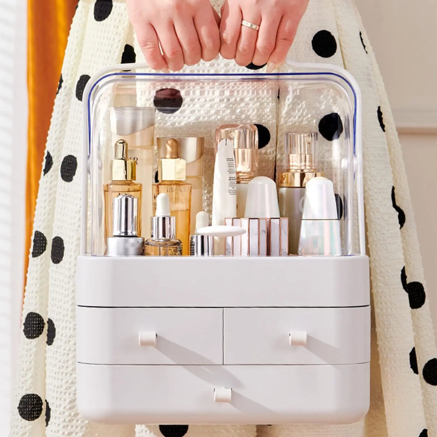Dustproof Cosmetic Organizer with Drawer & Lid
