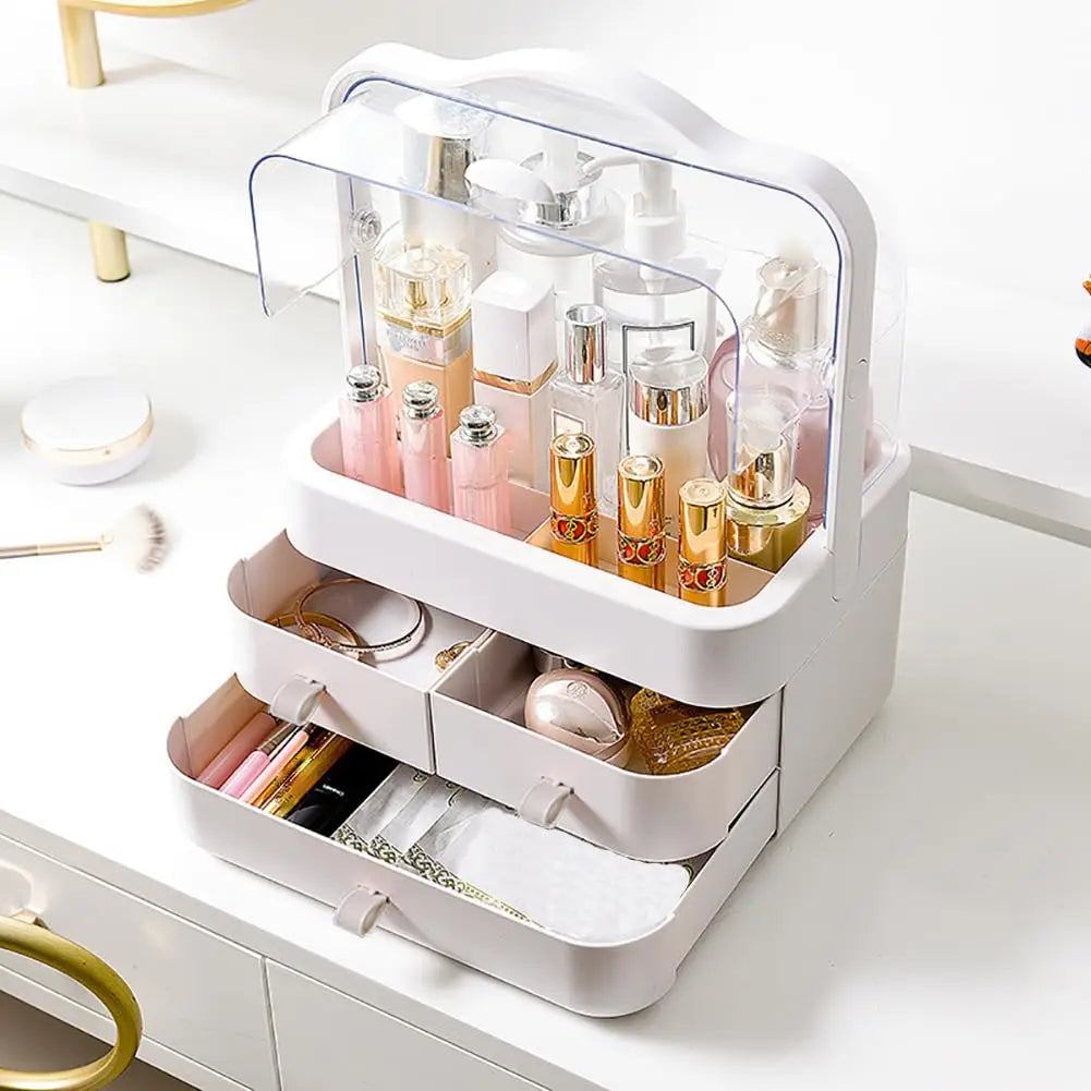 Dustproof Cosmetic Organizer with Drawer & Lid
