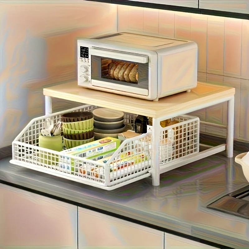 Space-Saving Kitchen Countertop Organizer with Drawer & Basket